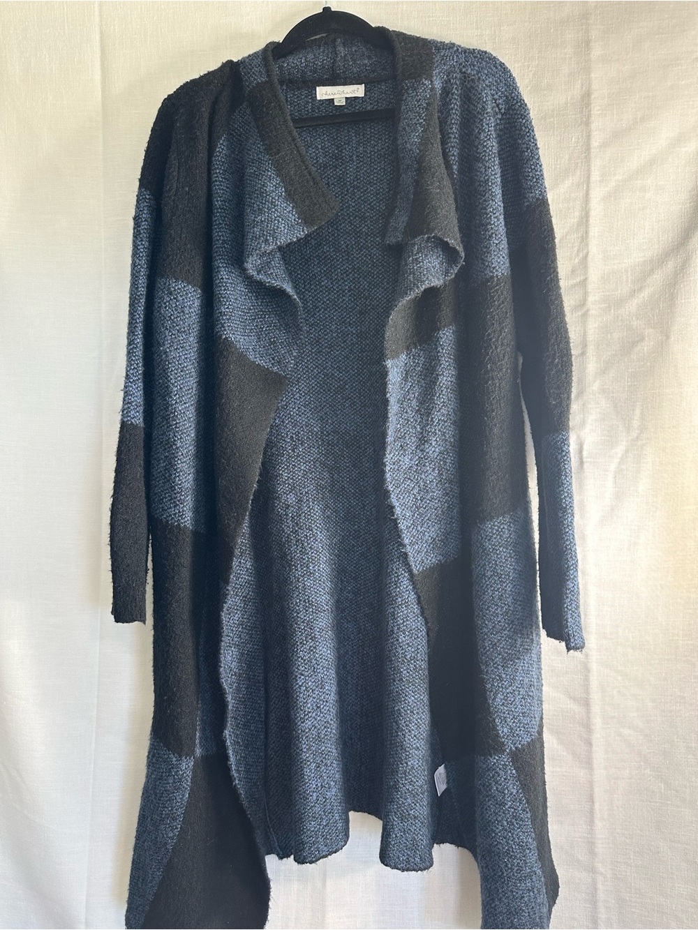 KEREN hart Two-Tone Open-Front Cardigan — Blue & Black